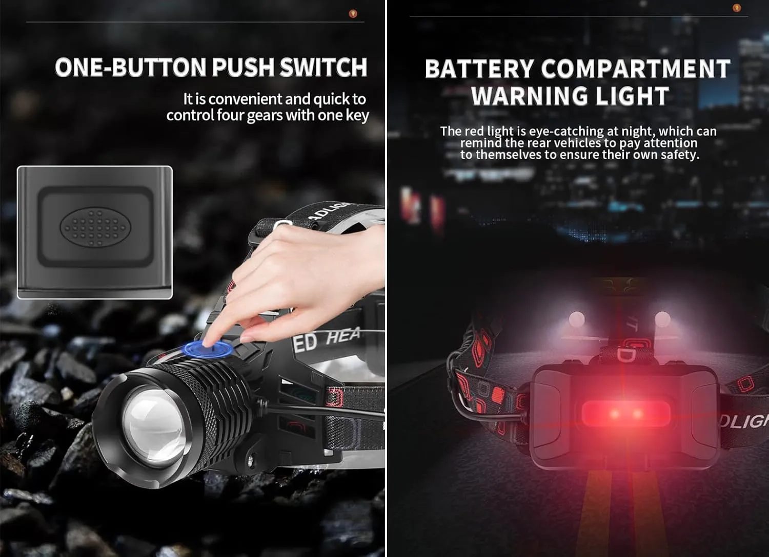 MODOAO Headlamp Flashlight, High Lumens Bright LED Rechargeable Headlight with White Red Yellow Light, Waterproof Zoomable Head Lamp,4 Mode for Outdoor Camping Running Cycling Fishing (5606 White)