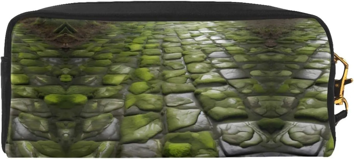Moss Stone Pavement Print Portable Mini Makeup Bag,Versatile And Compact,Perfect For Your Essentials
