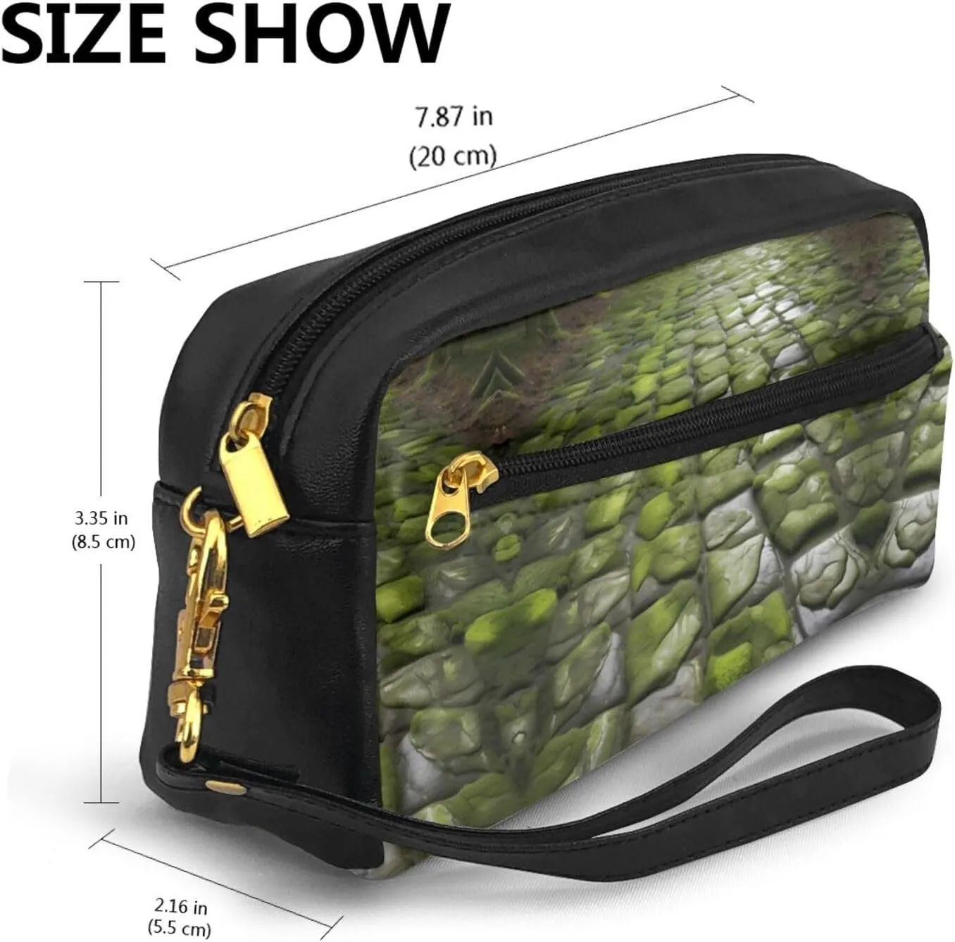 Moss Stone Pavement Print Portable Mini Makeup Bag,Versatile And Compact,Perfect For Your Essentials