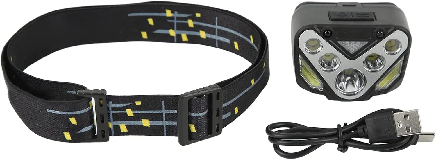 Motion Sensor Headlamp, LED Head Light USB Rechargeable Smart LED Headlight Super Bright Head Mounted for Outdoor Running Hiking Fishing