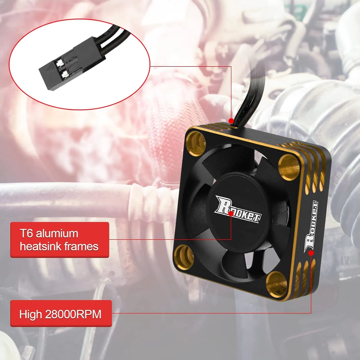 Motor Cooling Fan RC Motor Heatsink 28000RPM ESC Cooling Fan for RC Car 1/8 1/10 1/12 Scale 540 550 Brushless Motor (Black Gold)