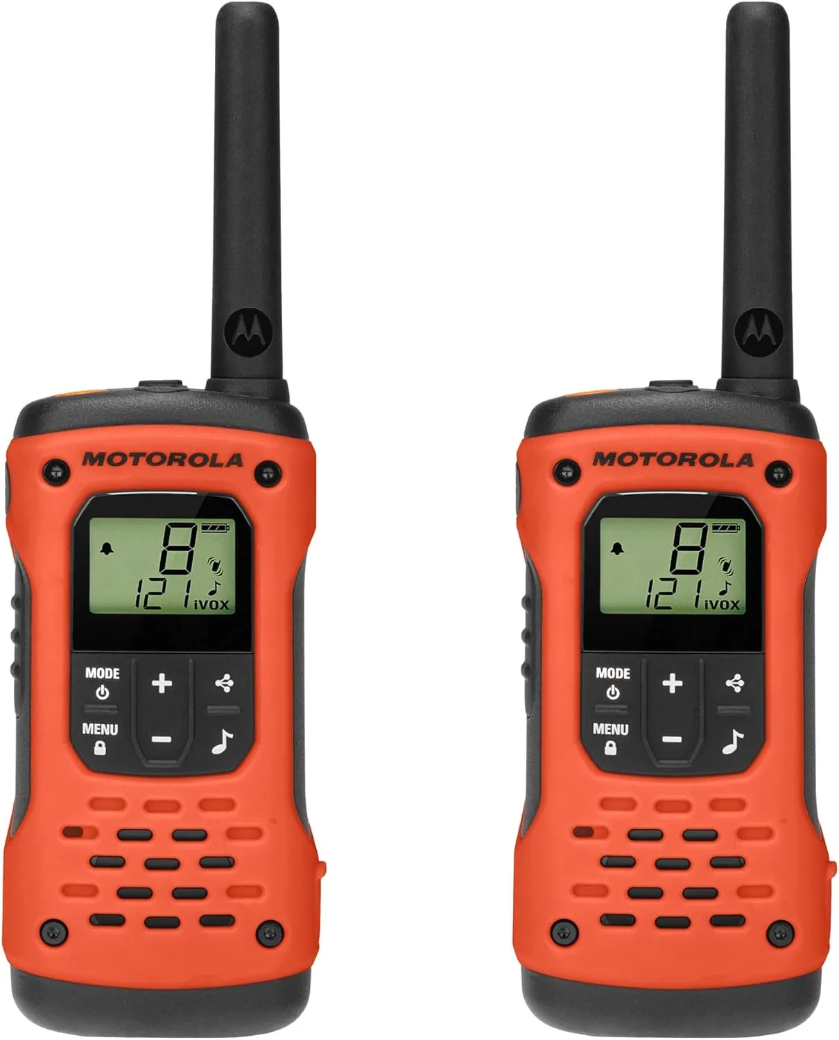 Motorola Solutions, Portable FRS, T605_H2O, Talkabout, Two-Way Radios Walkie Talkie Emergency Preparedness, Rechargeable, 22 Channel, 35 Mile, Orange W/Black, 2 Pack