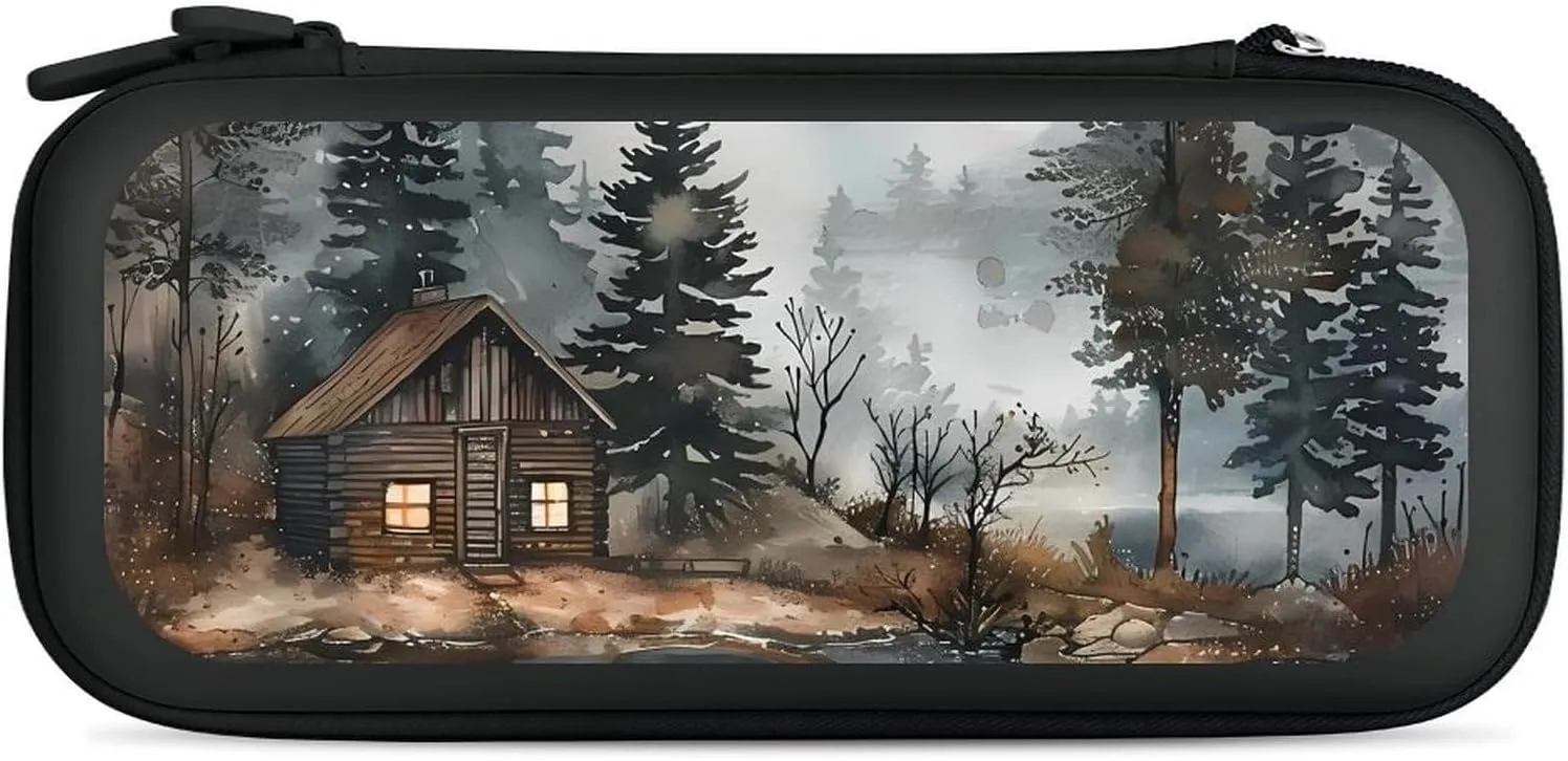 Mountain Hut by The Lake Hard Shell Travel Case with Rope 15 Game Card Pockets Compatible with Switch Protective