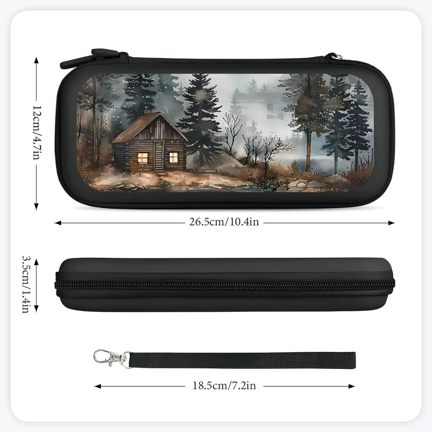 Mountain Hut by The Lake Hard Shell Travel Case with Rope 15 Game Card Pockets Compatible with Switch Protective