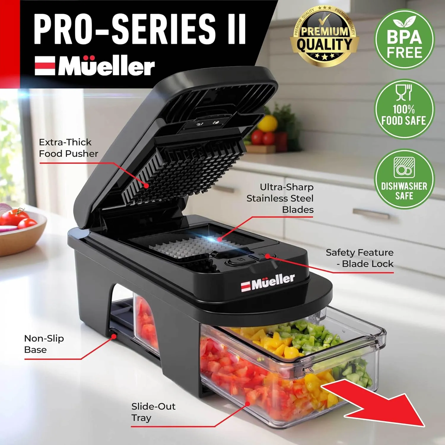 Mueller ULTIMATE 12 Blade Vegetable Chopper, Mandoline Slicer and Spiralizer, Dicer, Grater, Kitchen Essentials & Accessories, Black