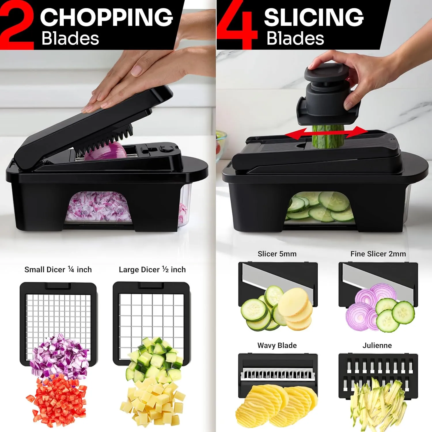 Mueller ULTIMATE 12 Blade Vegetable Chopper, Mandoline Slicer and Spiralizer, Dicer, Grater, Kitchen Essentials & Accessories, Black