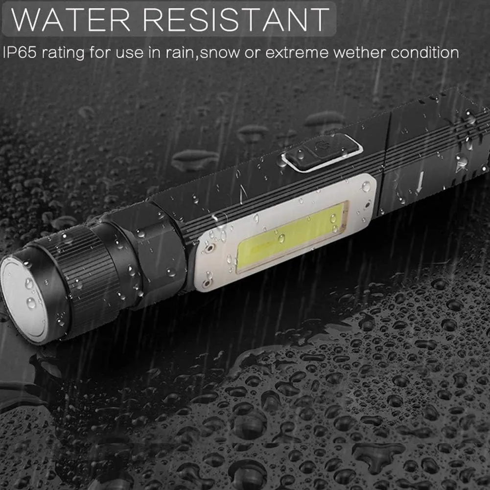 Multi Function Strong Magnet Work Light Waterproof USB Charging LED Flashlight Torch, Aluminum Alloy Construction, 90° Folding Head, Magnetic Base, 360° Rotating Tail, for M (S 69‑75cm)