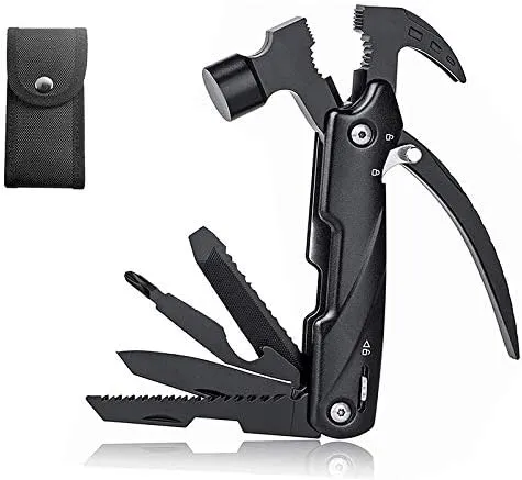 Multi-purpose Folding Hammer, Outdoor Portable Tool Knife Pliers Multi-function Mini Claw Hammer for Camping, Hiking or Outdoor, Survival in Emergency, Travel Emergency Kit