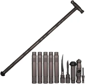 Multi-Purpose Tactical Trekking Pole, 5-Part Assembly/4-Part Assembly, Modular Design with Built-in Tools