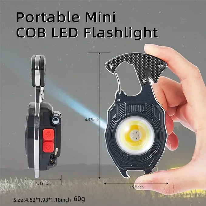 Multifunctional LED Flashlight Keychain, COB Mini Flashlight, Small Work Light, Screwdriver Bottle Opener for Outdoor Hiking
