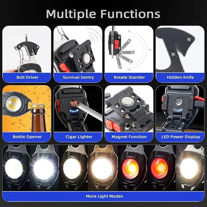 Multifunctional LED Flashlight Keychain, COB Mini Flashlight, Small Work Light, Screwdriver Bottle Opener for Outdoor Hiking