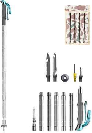 Multifunctional Trekking Pole, Lightweight 6-Section Multifunctional Folding Trekking Pole, Internal Storage Tools, Canvas Storage Bag, Easy to Carry, Suitable for Outdoor Hiking