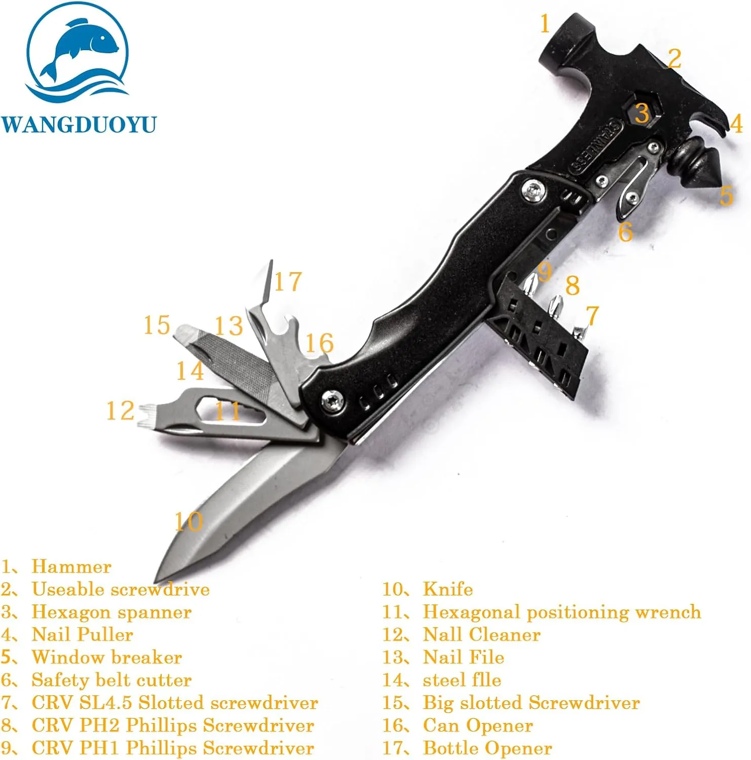 Multifunctional Wrench Folding Portable Pliers Car Outdoor Emergency Camping Home Repair Tool Holiday Gift (MS034FG)
