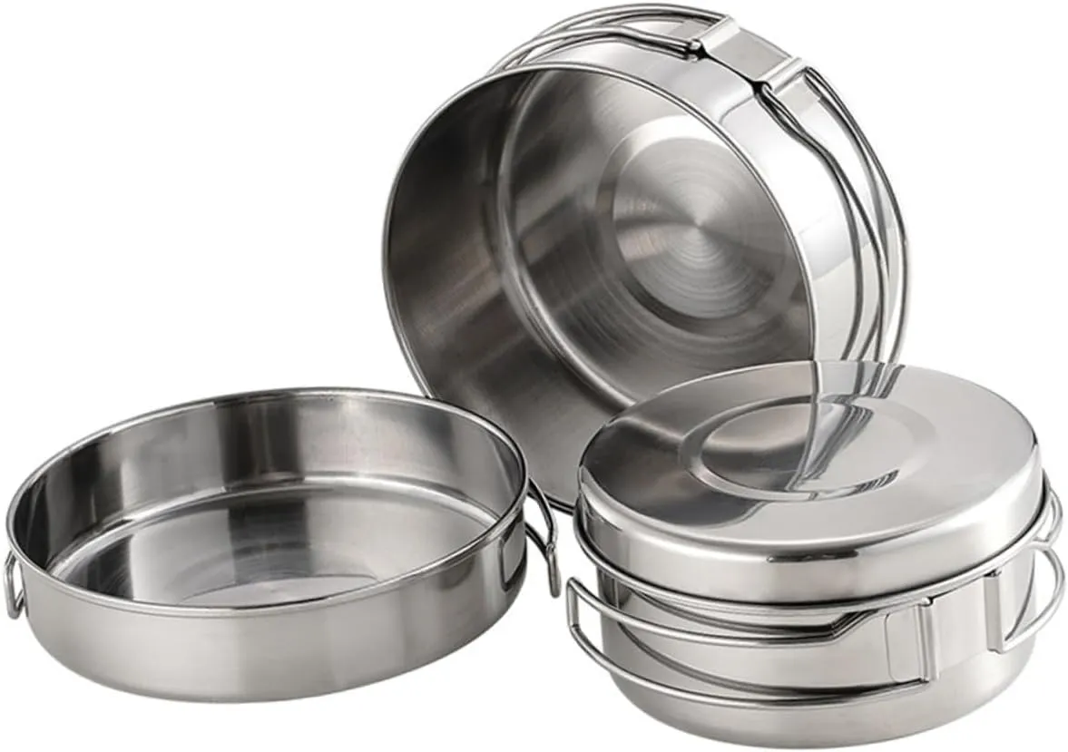 Multipurpose Outdoor Camping Cookware Stainless Steel Pot Pan Set Utensils for Travel