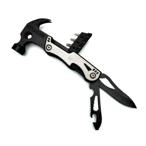 Multitool Nail Hammer with Screwdriver Kit Pocket Folding Tool with 3 inch Knife Saw Flat & Phillip Screwdriver Bits Hex Wrenches LED Light