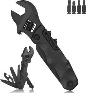 Multitool Wrench, Adjustable Wrench with Flathead Phillips Screwdriver, Nail File, Bottle Can Opener, Screwdriver reservoir, Multifunctional Purpose Stainless Steel Tool (black)