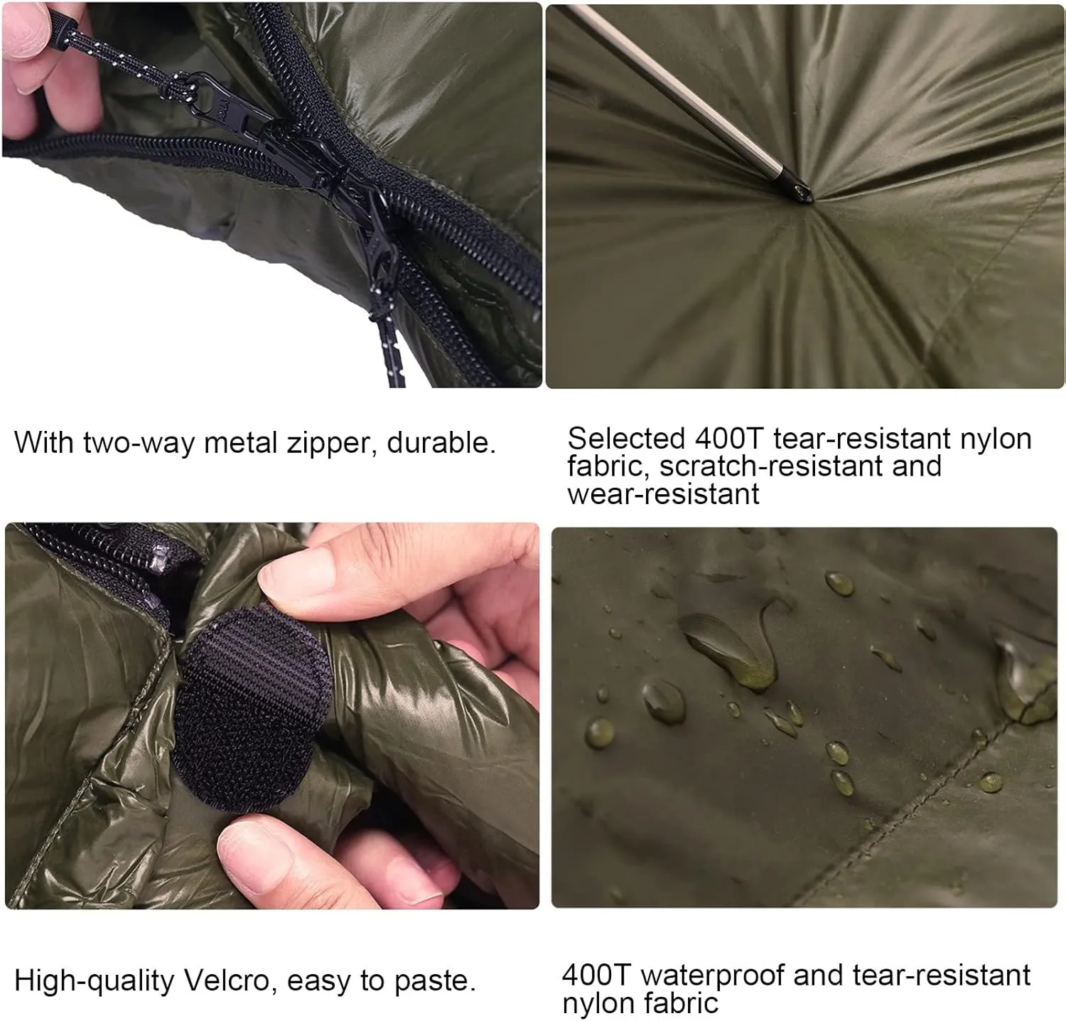 Mummy Outdoor Sleeping Bag,Green Warm 3-4 Seasons Waterproof Sleeping Bag for Adults with Hood, Cold Protection Thick Duck Down Sleeping Bag for Travel, Camping