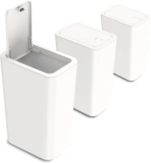 N. NETDOT 3 Pack 1.8 Gallon Small Trash Can with Lid, Bathroom Garbage Can with Pop-Up Lid, Waste Basket for Bathroom, Kitchen, Bedroom, Powder Room, Craft Room, Office, College (Off White)