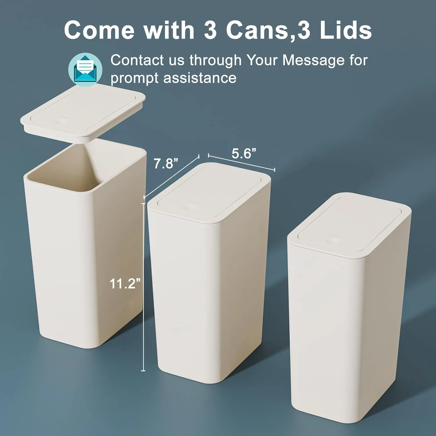N. NETDOT 3 Pack 1.8 Gallon Small Trash Can with Lid, Bathroom Garbage Can with Pop-Up Lid, Waste Basket for Bathroom, Kitchen, Bedroom, Powder Room, Craft Room, Office, College (Off White)