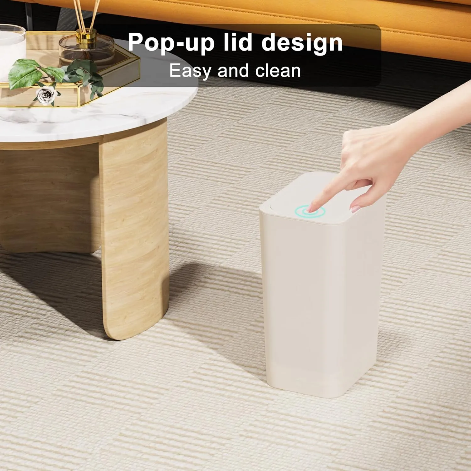 N. NETDOT 3 Pack 1.8 Gallon Small Trash Can with Lid, Bathroom Garbage Can with Pop-Up Lid, Waste Basket for Bathroom, Kitchen, Bedroom, Powder Room, Craft Room, Office, College (Off White)