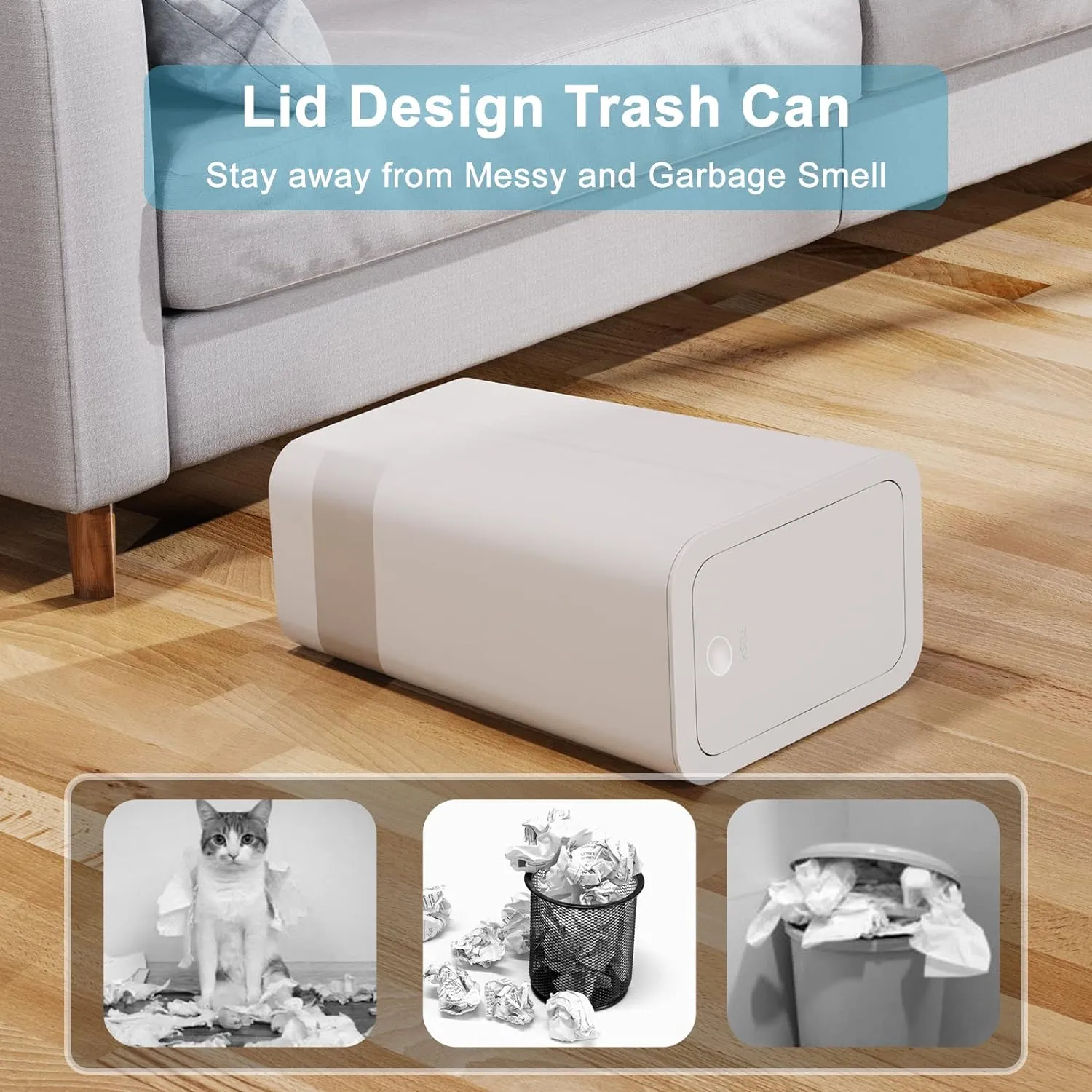 N. NETDOT 3 Pack 1.8 Gallon Small Trash Can with Lid, Bathroom Garbage Can with Pop-Up Lid, Waste Basket for Bathroom, Kitchen, Bedroom, Powder Room, Craft Room, Office, College (Off White)