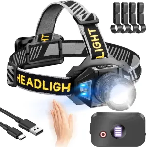 NAKCNM LED Rechargeable Headlamp High Lumens Head Lamp Rechargeable with 12 Modes & Motion Sensor Warm/Red Head Lights for Forehead Hunting Car Repair