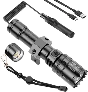 NAKCNM Picatinny Flashlights High Lumens Rechargeable Tactical Flashlight 5 Modes Rail Mount P65 Waterproof LED Flash Light with Pressure Switch for Outdoor Hunting