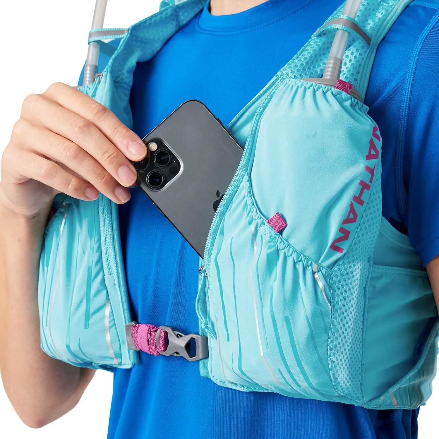 Nathan Hydration Race Vest. 4L Pinnacle Hydration Pack with Two 20oz Hydration Soft Flask, Water-Resistant Pockets, Lightweight & Moisture Wicking