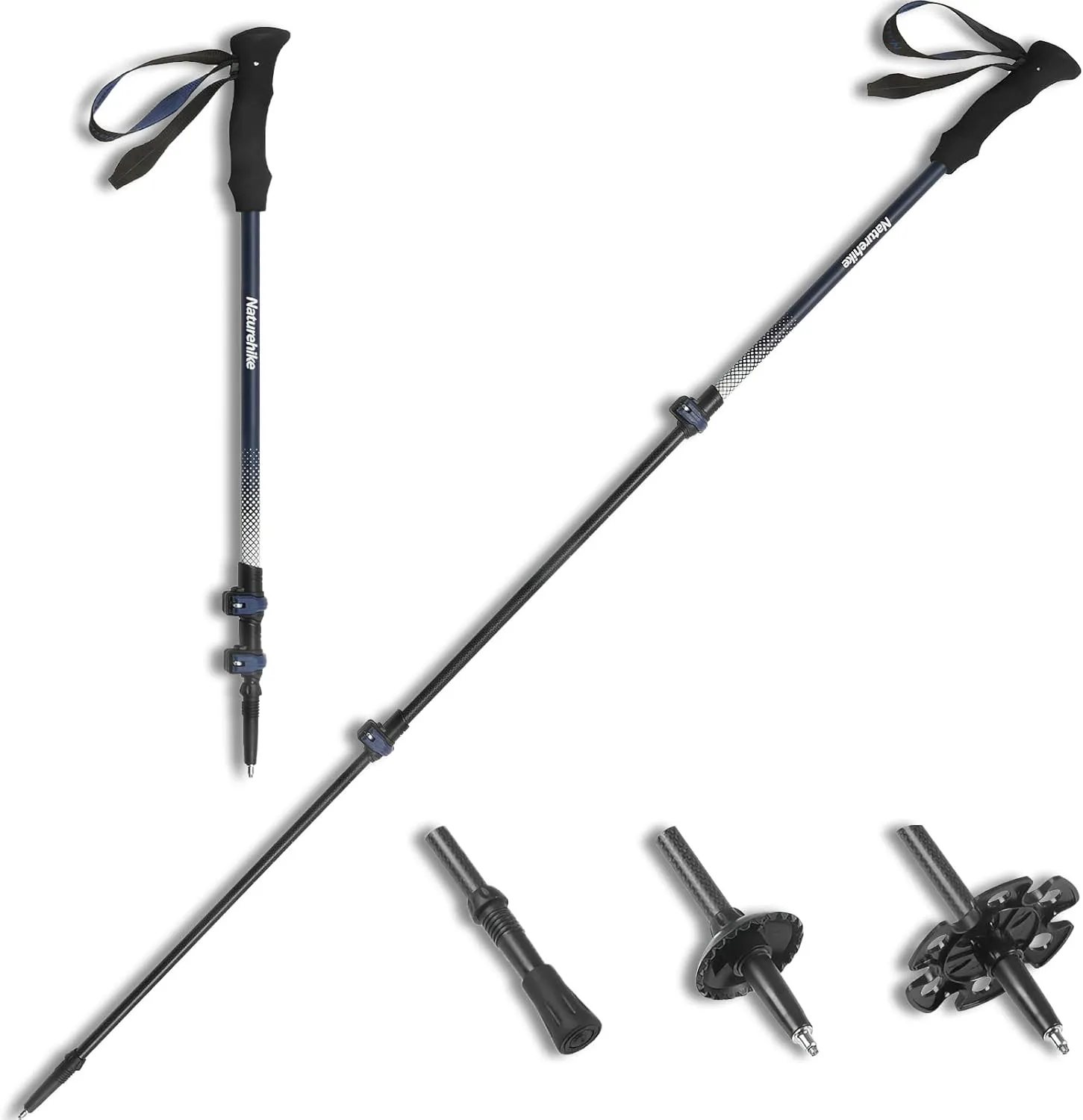 Naturehike 1 Piece 3K Carbon Fiber Trekking Pole-Collapsible and Telescopic 3 Section Ultralight Hiking Pole for Women Men Walking Pole Travel Backpacking Camping