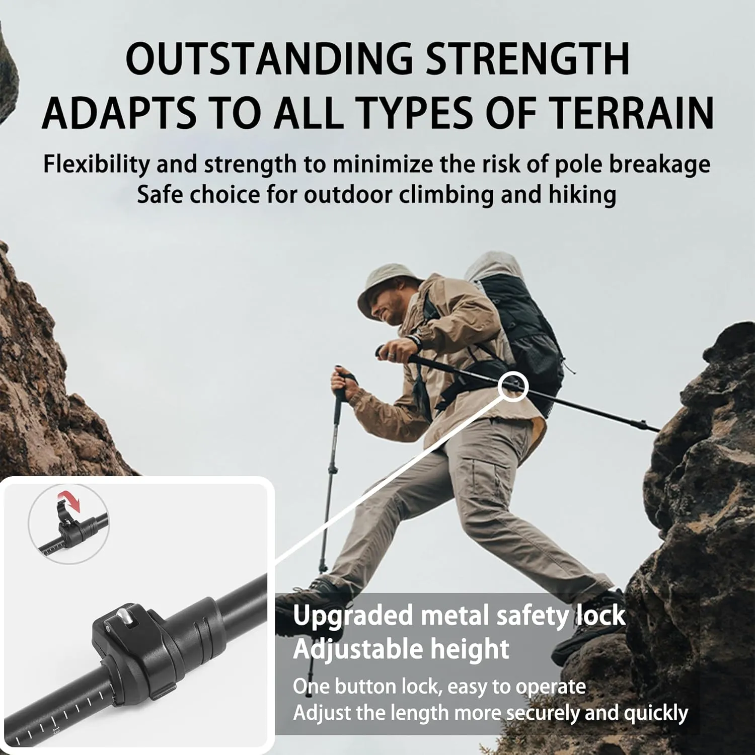 Naturehike 1Piece 7075 Aluminum Trekking Pole, Retractable Lightweight Hiking Pole with Wristbands and EVA Grips, Trekking Pole for Mountaining, Backpacking, Walking, Trekking