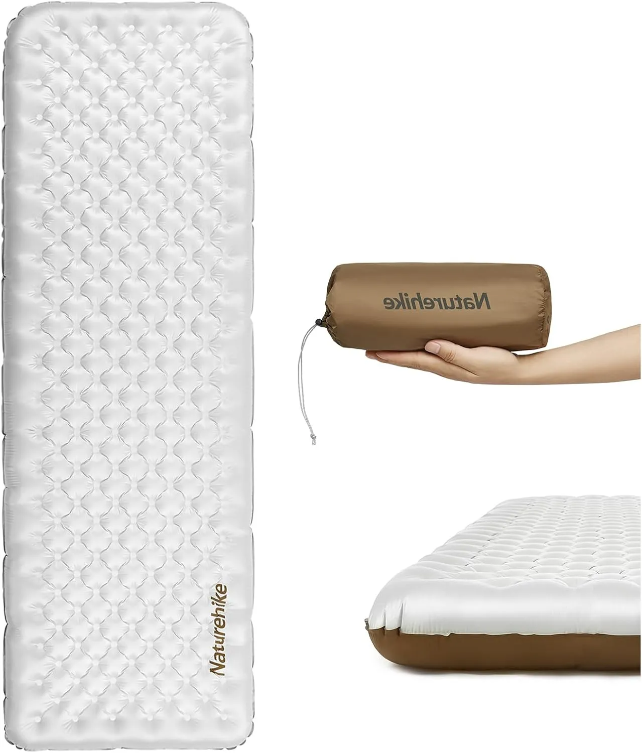 Naturehike Sleeping Pad Ultralight Inflatable Sleeping Pad -R-Value 5.0 withstands -15°C - 80.7''X25.6'' - 24.7 lb - for Camping, Backpacking, Hiking, with Inflatable Bag (Champagne Brown)