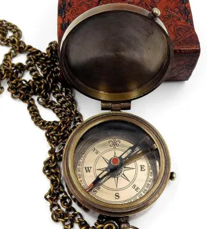 Nautical Replica Item Antique Brass Handmade Pocket Compass Hand Made Fully Functional Compass with Leather Case. by New Lite Hub. Brass Antique.
