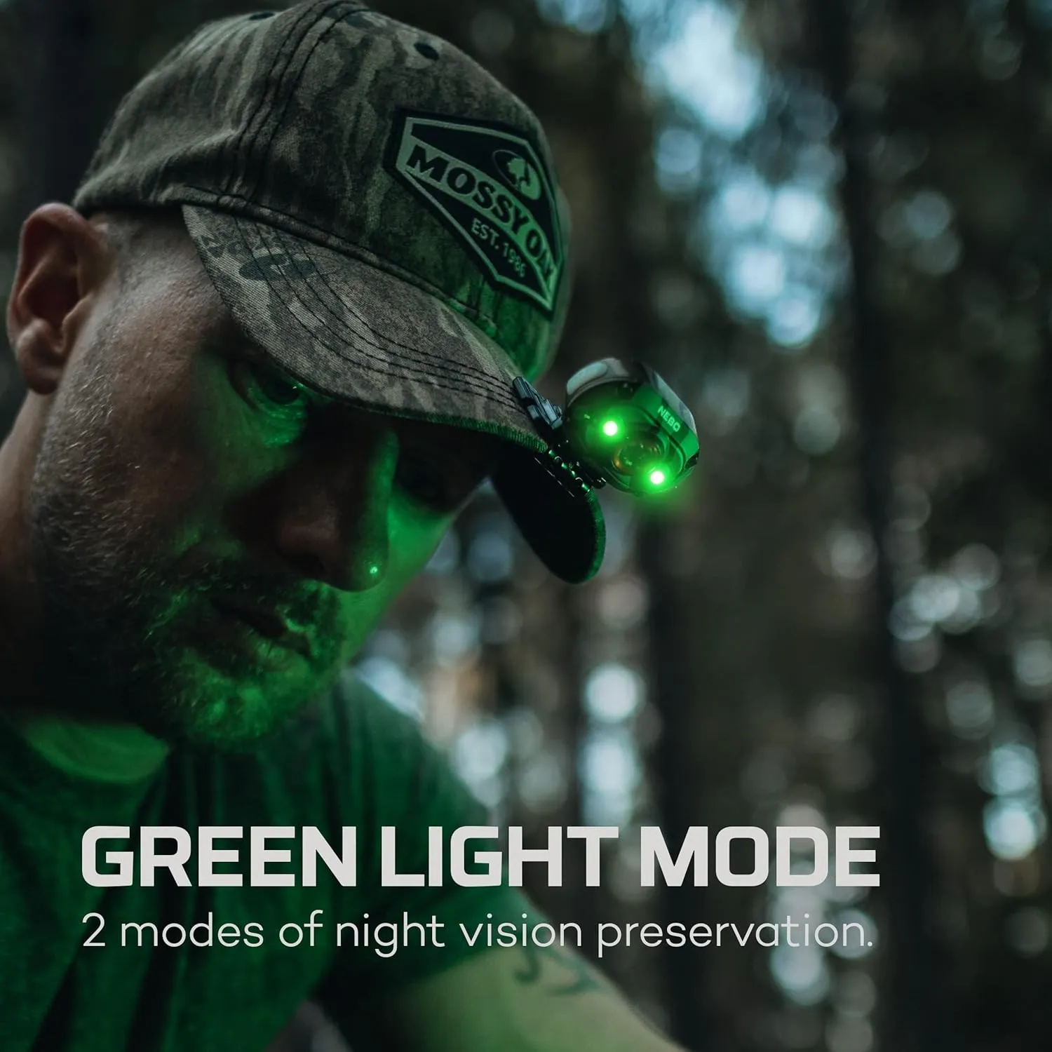NEBO MYCRO 400 Rechargeable Headlamp | 400 Lumens, 6 Light Modes, Water Resistant, Detachable Hat Clip, Super Bright Head Lamp for Camping & Hiking, Includes Micro USB Charging Cable — Mossy Oak