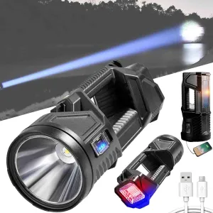 New German 1000000 Lumens Waterproof Spot Lights Handheld Large Searchlight, Solar Spotlight Flashlight Rechargeable Outdoor Handheld Portable LED Sportlight Searchlight (Medium)