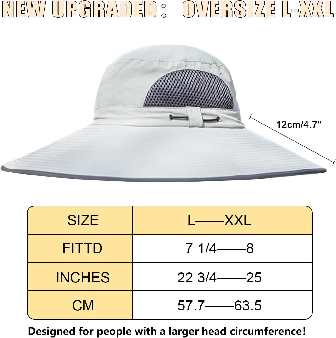 【New Size: L-XXL】 Wide Brim Fishing Sun Hat for Men UPF 50 Waterproof Breathable Safari Hiking Camping Hat for Big/Small Head