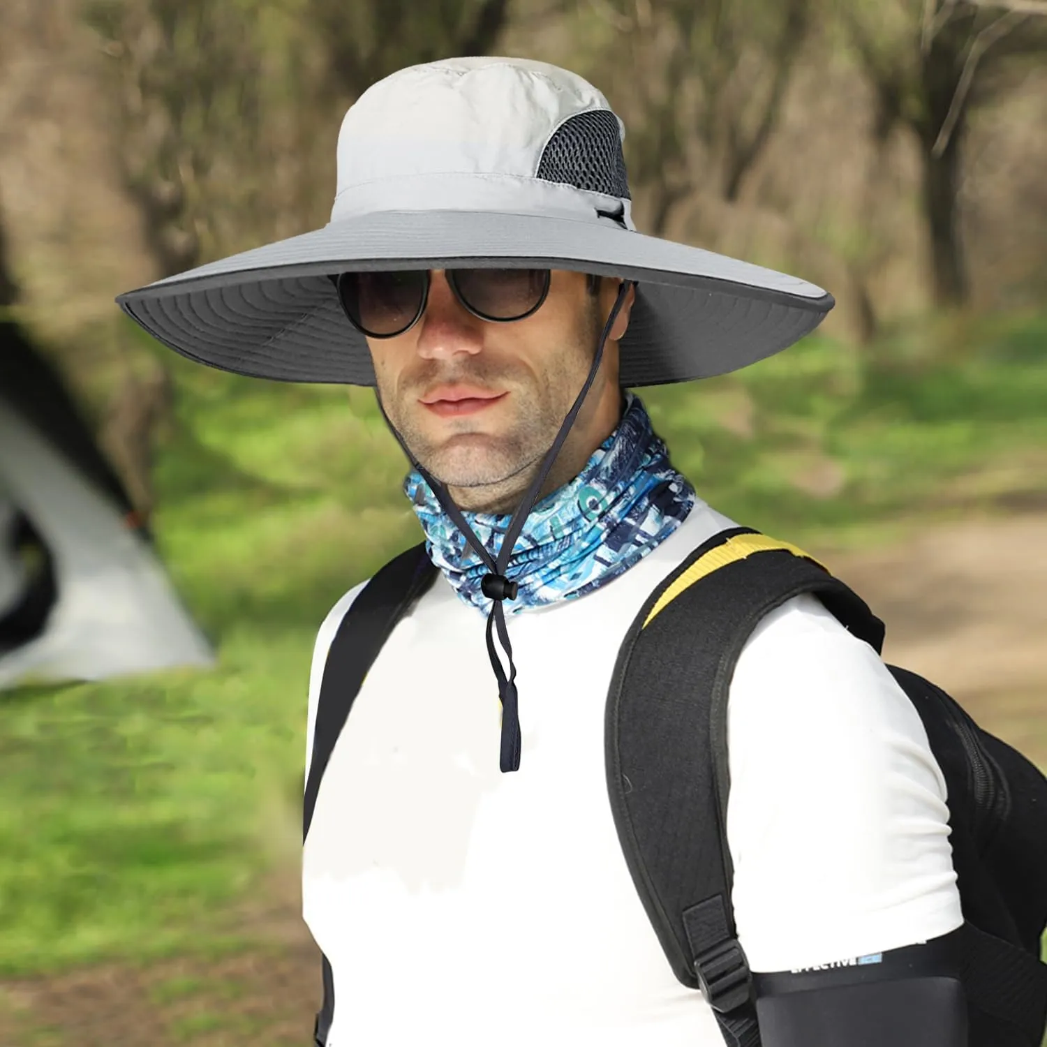 【New Size: L-XXL】 Wide Brim Fishing Sun Hat for Men UPF 50 Waterproof Breathable Safari Hiking Camping Hat for Big/Small Head