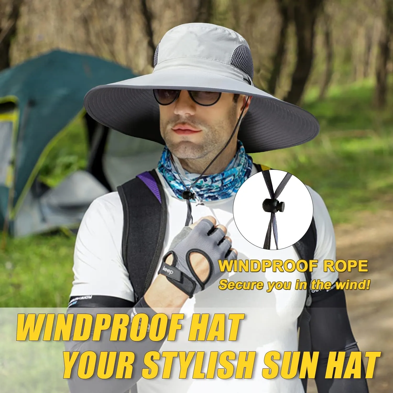 【New Size: L-XXL】 Wide Brim Fishing Sun Hat for Men UPF 50 Waterproof Breathable Safari Hiking Camping Hat for Big/Small Head