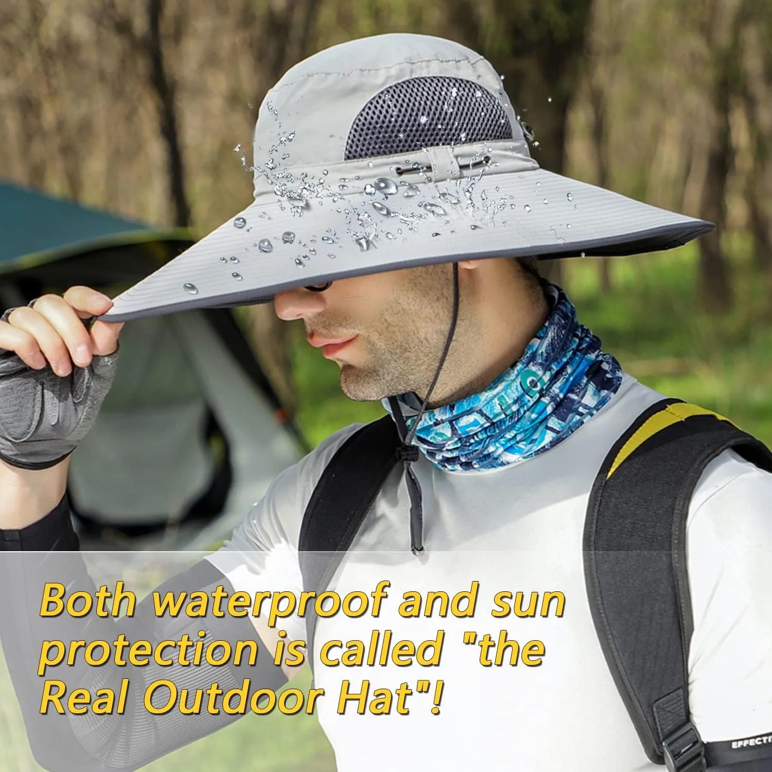 【New Size: L-XXL】 Wide Brim Fishing Sun Hat for Men UPF 50 Waterproof Breathable Safari Hiking Camping Hat for Big/Small Head