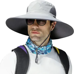 【New Size: L-XXL】 Wide Brim Fishing Sun Hat for Men UPF 50 Waterproof Breathable Safari Hiking Camping Hat for Big/Small Head