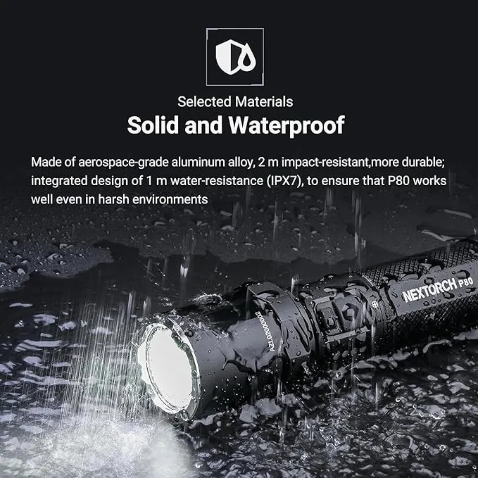 NEXTORCH P80 LED Law Enforcement Flashlight, 1600 High Lumens Rechargeable Flashlight with 5 Modes & Strobe & Ceramic Bead Broken Window for Night Duty, Outdoor Adventure, Self-Protection, Daily Use