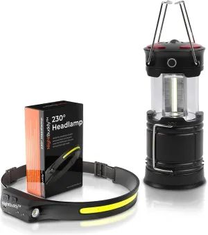 Night Buddy LED Headlamp Rechargeable Flashlight for Adults Camping Essentials Backpacking Lights 4X Brighter Other Headlight Headband Lamp 5 Light Modes Hiking Gear Must Haves (Headlamp   Lantern)