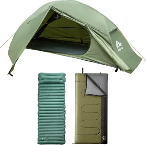 Night Cat 1-Person Camping Tent with Sleeping Pad and Sleeping Bag Lightweight Waterproof Hiking Tent for Adult