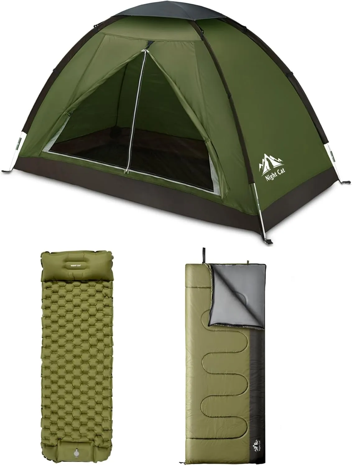 Night Cat Backpacking Tent with Inflatable Double Sleeping Pad,Sleeping Bag Lightweight Waterproof Portable Easy Setup Outdoors for 1 Person