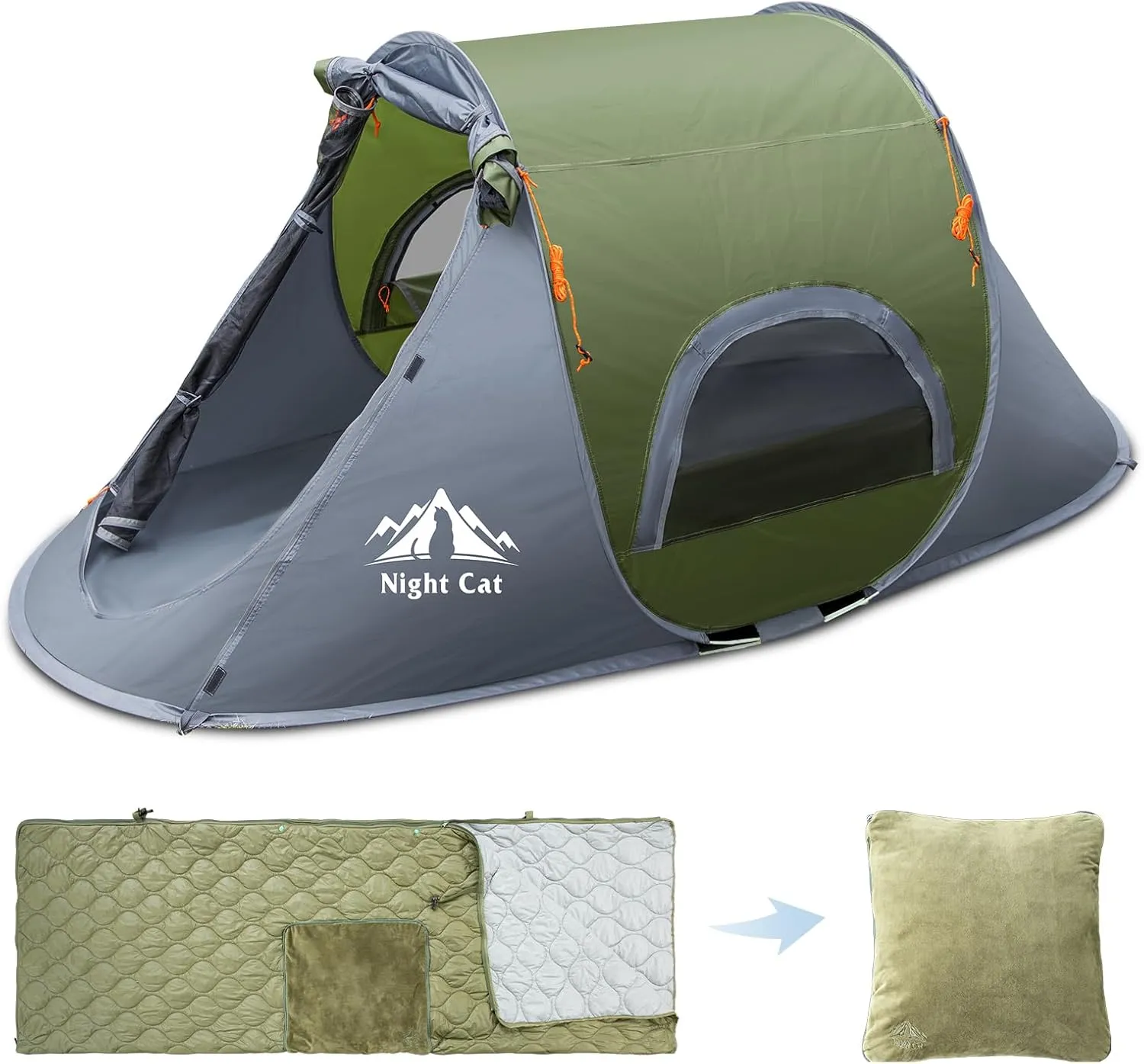 Night Cat Pop-up Camping Tent 1 Person Tent Waterproof with 4 in 1 Poncho Sleeping Bag