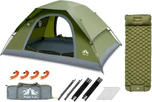 Night Cat Upgraded Backpacking Tents with Inflatable Sleeping Pad for 1 Person Outdoors Easy Clip Setup Tent Camping Combo Set
