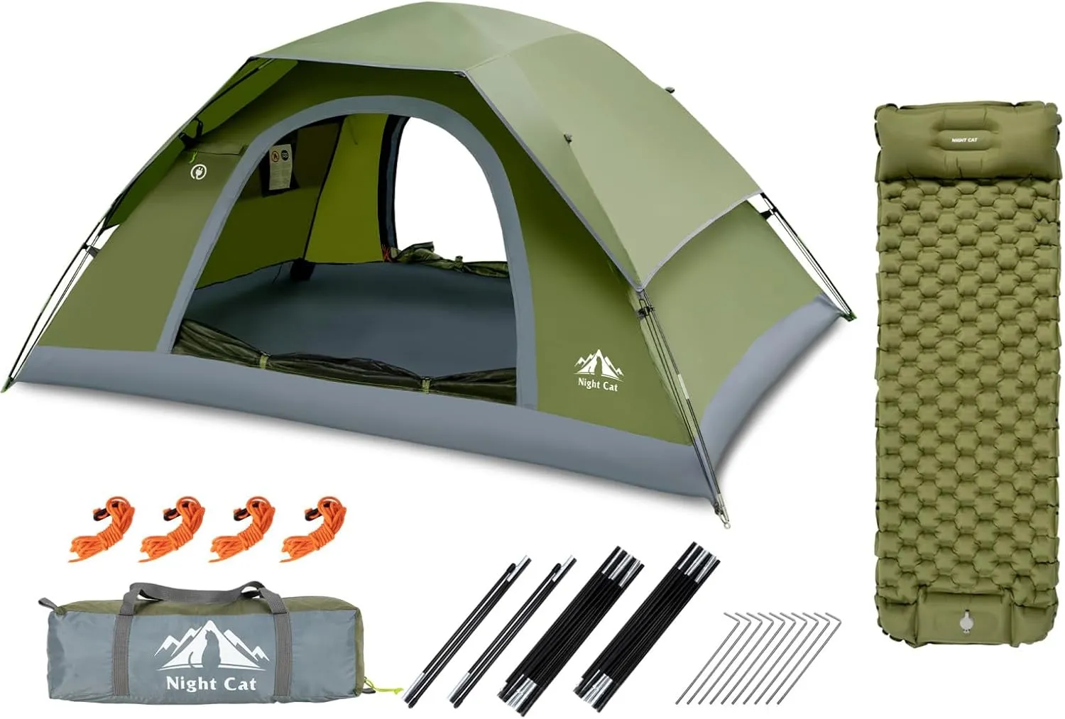 Night Cat Upgraded Backpacking Tents with Inflatable Sleeping Pad for 1 Person Outdoors Easy Clip Setup Tent Camping Combo Set