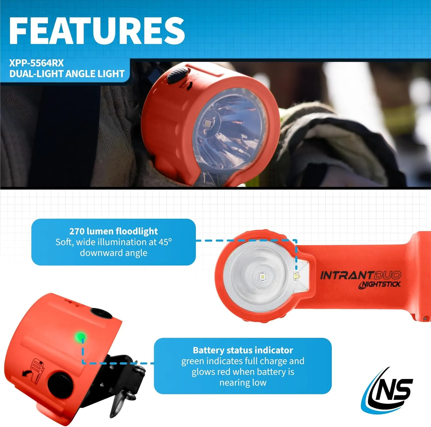 Nightstick XPP-5564 Intrant® Duo Intrinsically Safe Turbo Dual-Light Angle Light - 4 AA