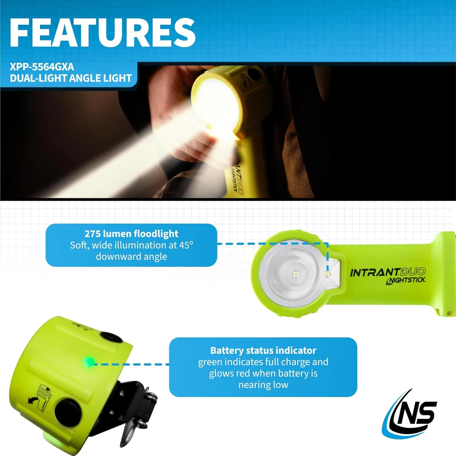 Nightstick XPP-5564 Intrant® Duo Intrinsically Safe Turbo Dual-Light Angle Light - 4 AA