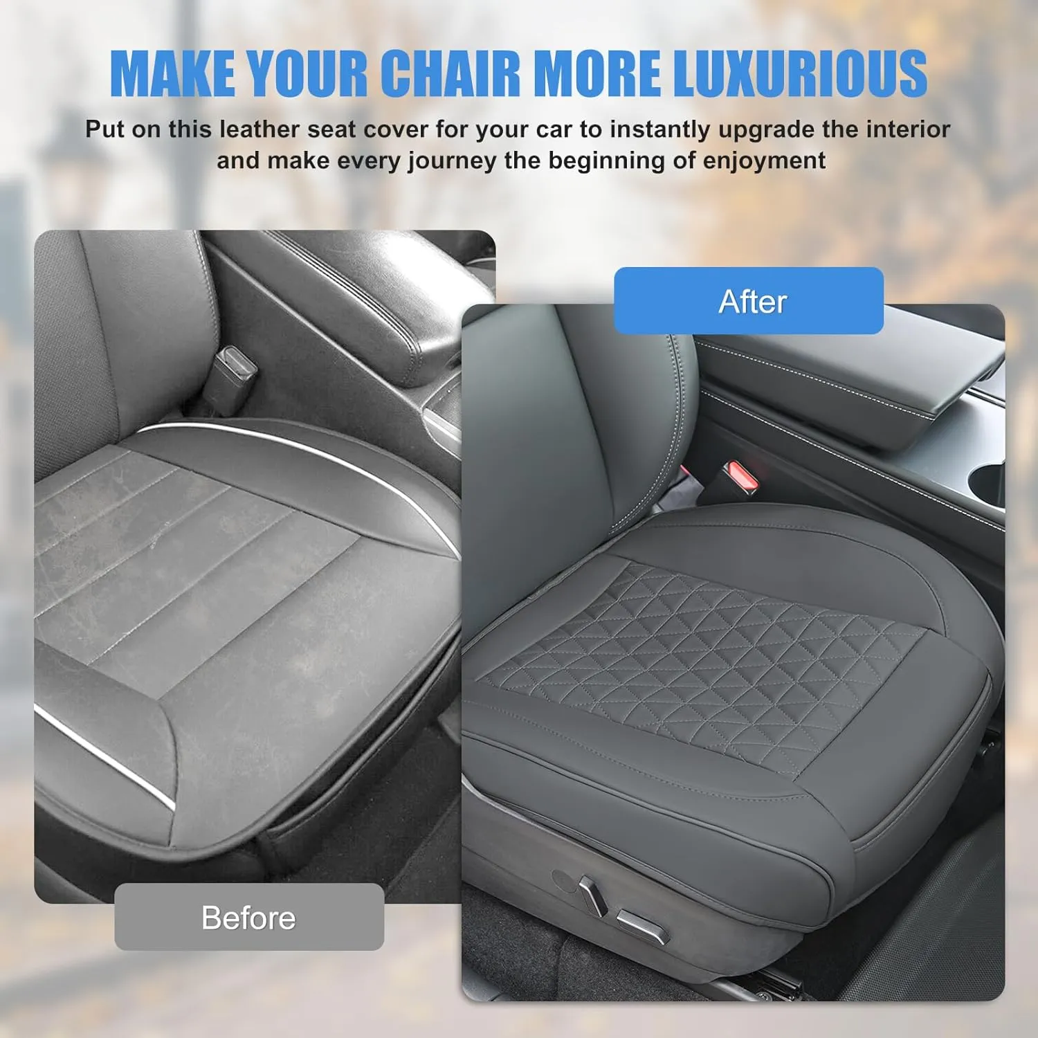 Nilight Car Seat Cushion Cover Gray Leather Front Seats Waterproof Anti-Slip with Storage Bag Wraps Bottom Fits Cars Sedan Van SUV Truck