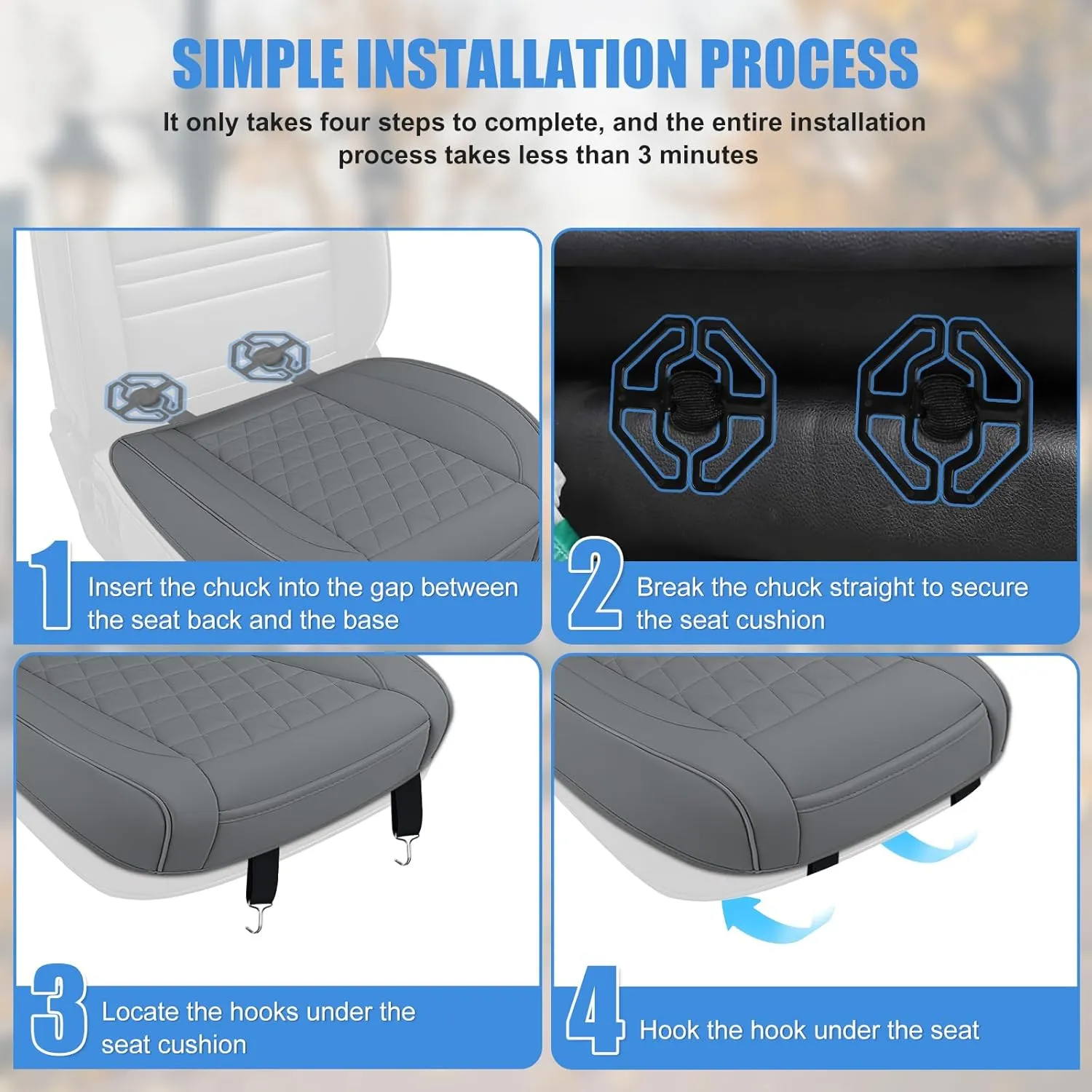 Nilight Car Seat Cushion Cover Gray Leather Front Seats Waterproof Anti-Slip with Storage Bag Wraps Bottom Fits Cars Sedan Van SUV Truck